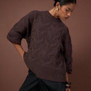 Boohoo Fluffy Cable Knit Jumper - Chocolate Brown - Size Small